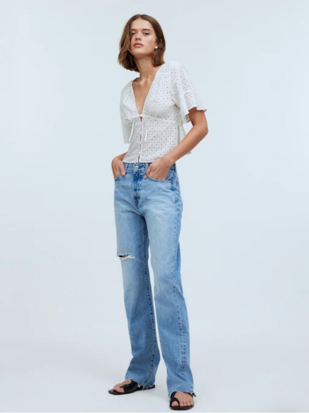 Madewell White Eyelet Tie-Front Peplum Blouse - Picture 3 of 12